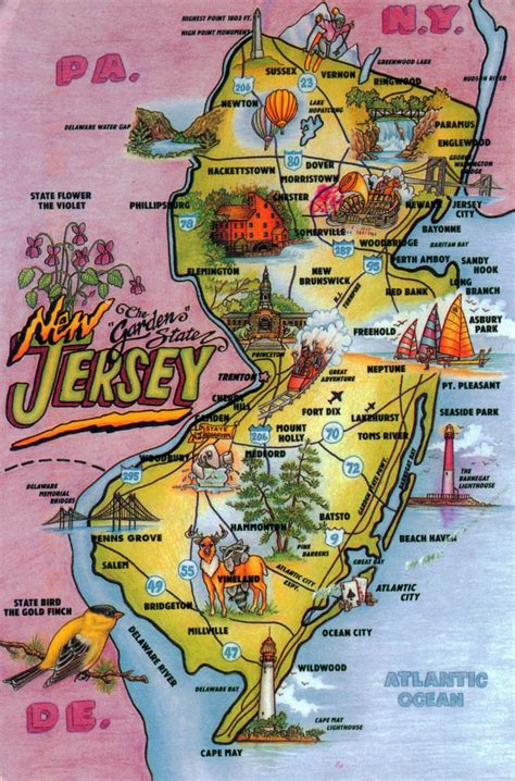 detailed tourist illustrated map   jersey state  jersey state usa maps   usa