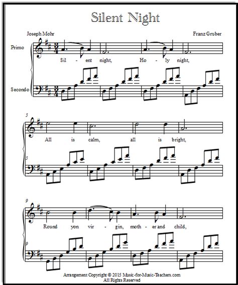 silent night sheet  easy piano solos duets