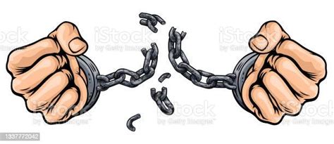 Hands Breaking Chain Shackles Cuffs Freedom Design Stock Illustration