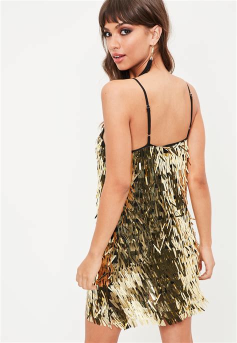 missguided synthetic gold sequin mini dress in metallic lyst