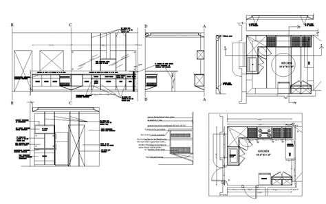 Detail Kitchen Structure Elevation Plan And Section 2d View Dwg File