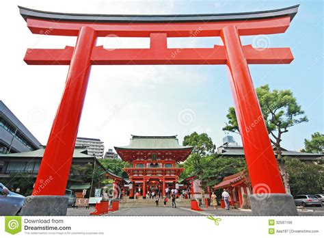 giant japanese gate torii in front of ikuta shrine editorial stock