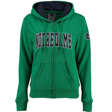 stadium athletic notre dame fighting irish womens kelly green arched  full zip hoodie