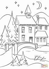 Village Coloring Winter Pages Printable Welcome Snowy Nature Color Drawing Sheet sketch template