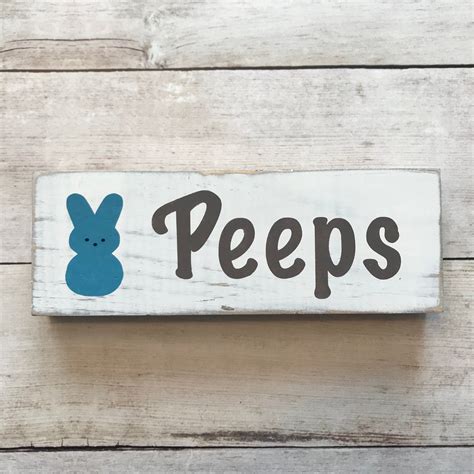 Bright Peeps Bunny Sign Wood Easter Sign Rustic Peeps Sign Etsy In