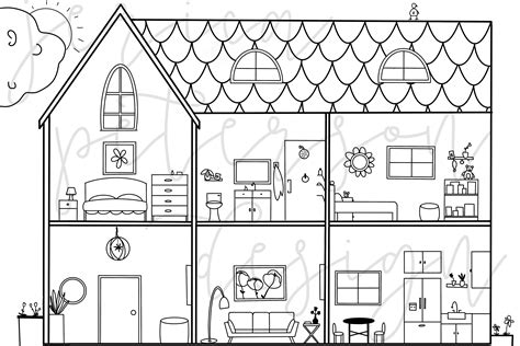 extra large darling dollhouse coloring poster etsy