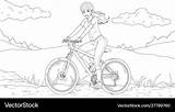 Coloring Girl Bicycle Rides Vector Book Beautiful sketch template