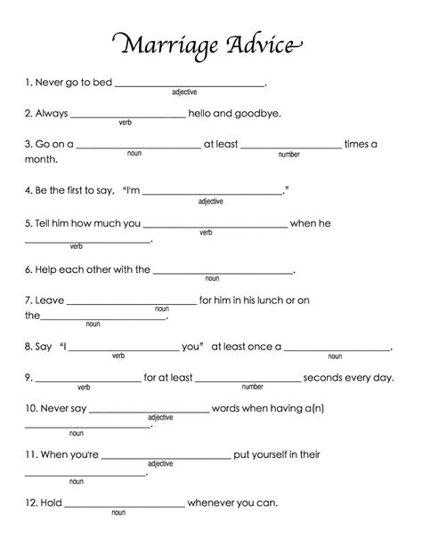 funny bridal shower mad libs people told