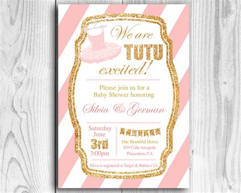 tutu excited printable baby shower invitation  baby bee