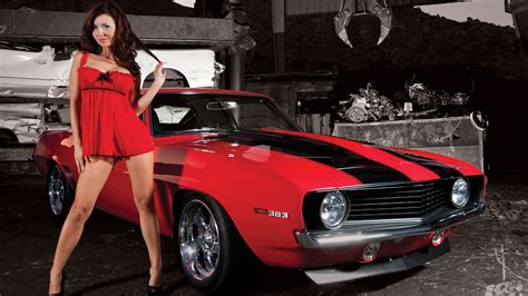 camaro ss red muscle car from kn filters and hottie in short dress wallpaper 1920x1080 nude