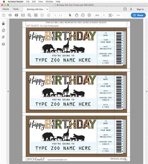 zoo ticket printable birthday gift voucher surprise trip  etsy