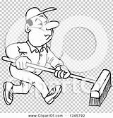 Janitor Broom Clipart Push Male Illustration Cartoon Using sketch template