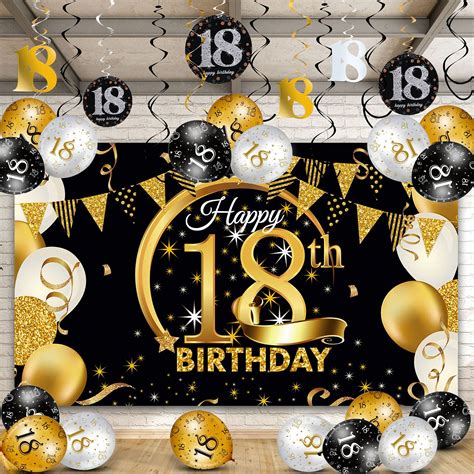 Happy 18th Birthday Party Decorations Kit Black Gold B091283tqz