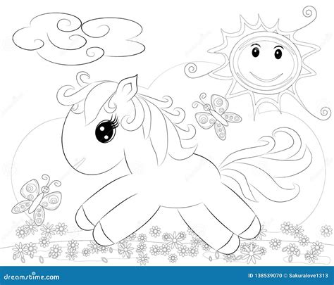 coloring pages  pony  rainbow stock illustration