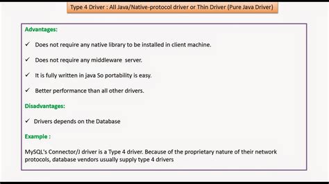 java ee type  driver  javanative protocol driver  thin driver