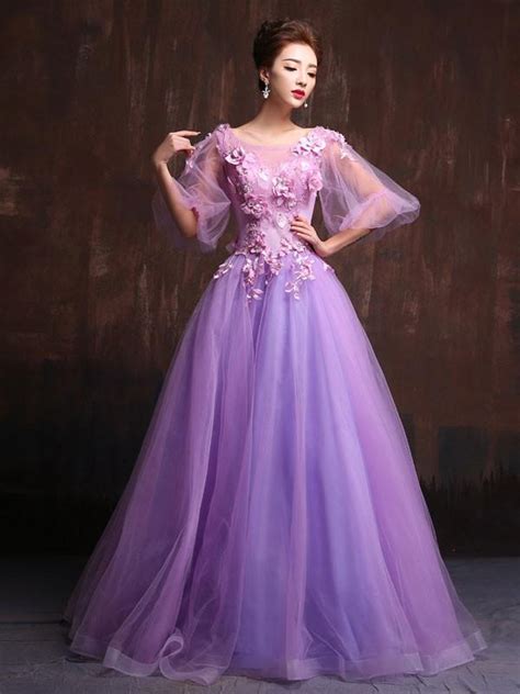 Victorian Style Purple Modest Quinceanera Ball Gown Prom