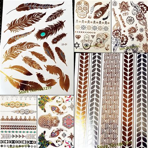 25 design gold flash metallic temporary tattoo stickers girl peacock