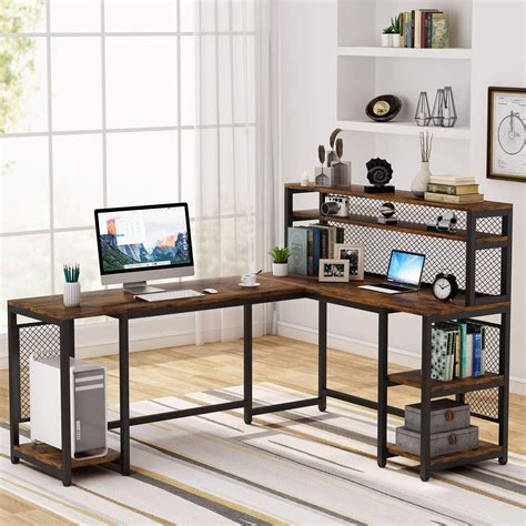 tribesigns   large  shaped computer desk  hutch