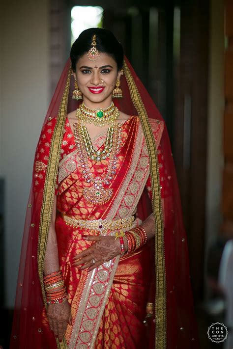 photo  south indian bridal   red saree  dupatta