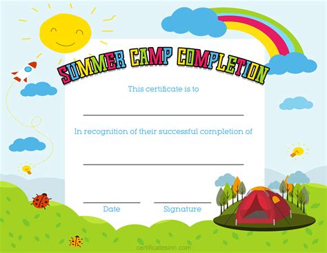 summer camp completion certificate templates  word professional