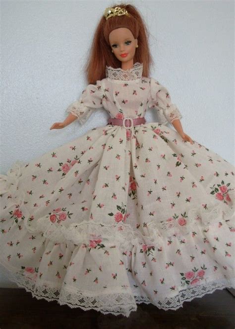 barbie dress handmade pink roses double laced ruffles barbie dress