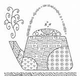 Zentangle Antistress Teekanne Teapot Erwachsenes Wei Malbuch sketch template