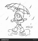 Rain Umbrella Coloring Playing Drawing Outline Boy Cartoon Kids Pages Walking Joyful Under Vector Getdrawings Shutterstock Duck Kissing Stock Pic sketch template