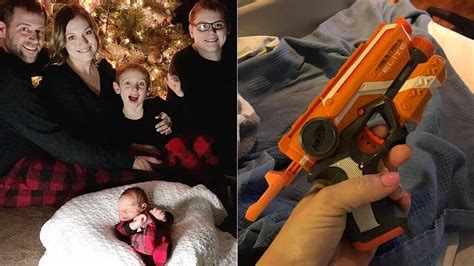 pregnant mom brings nerf gun to hospital to keep husband awake mom