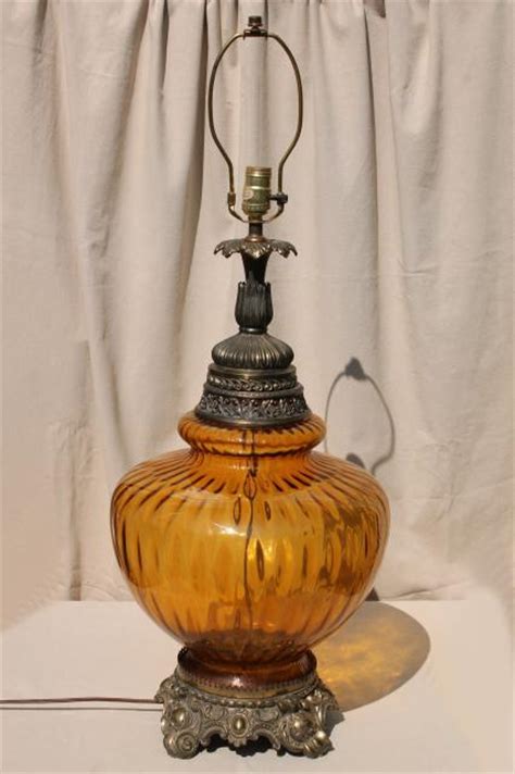 Bohemian Vintage Table Floor Lamp W Huge Amber Glass