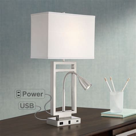 possini euro design modern table lamp  usb outlet reading light led brushed nickel