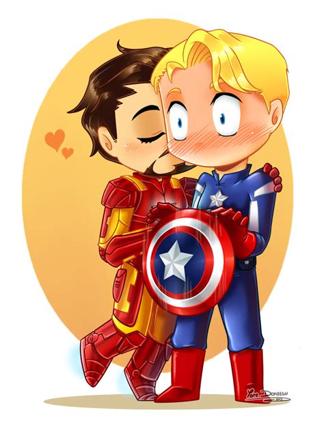 Cute Tony Steve Avengers A Cheek Kissing By Jeania