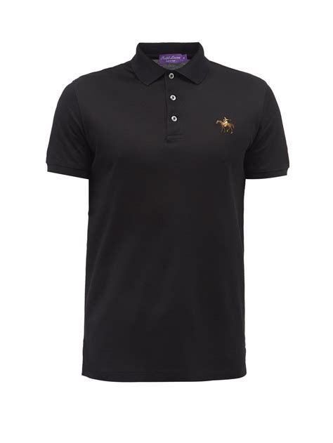 ralph lauren purple label black logo embroidered cotton pique polo shirt