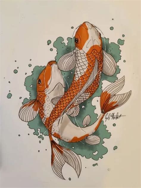 classic koi art print  orange  white patterns  norbert garab