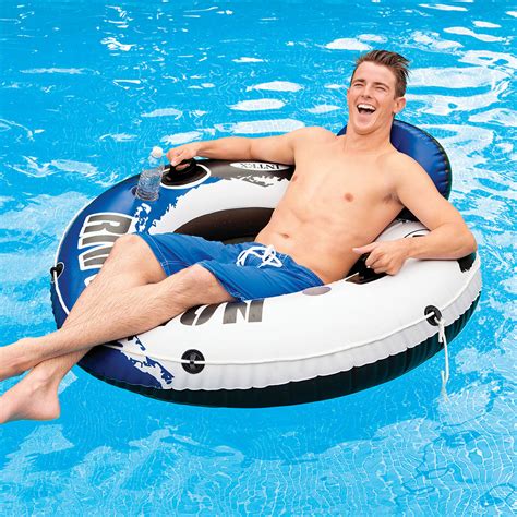 intex 135cm inflatable round ride on seat run tube river pool float