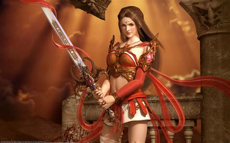 Free Download Warrior Girl 3d Art Brunette Girl Red Sexy Sword Woman
