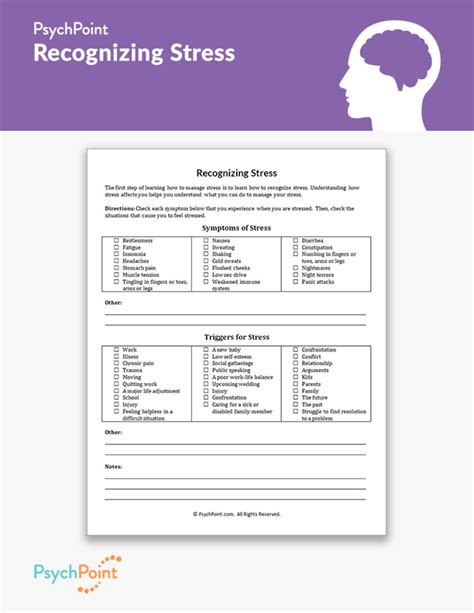 recognizing stress worksheet psychpoint