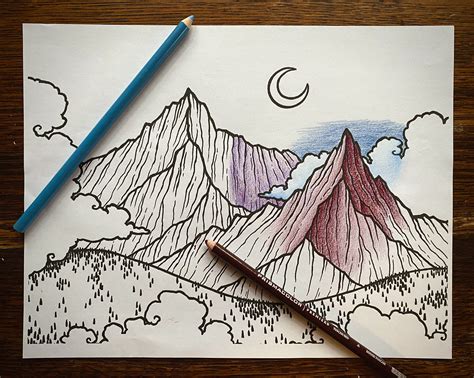 mountain landscape coloring page  etsy