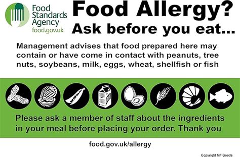 food allergy poster  laminated awareness safety sign health