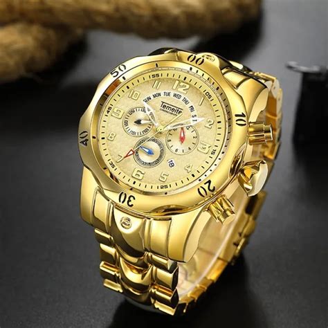 luxury man gold  multifunction men watches large dial temeite brand mens wristwatch
