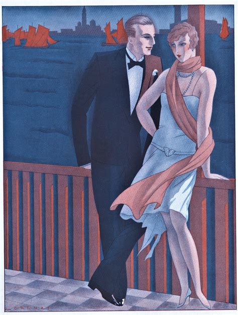 Vintage Valentine Art Deco Lovers Print From Yoshagraphics