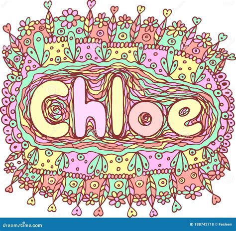 colorful illustration with girl s name chloe greeting card design