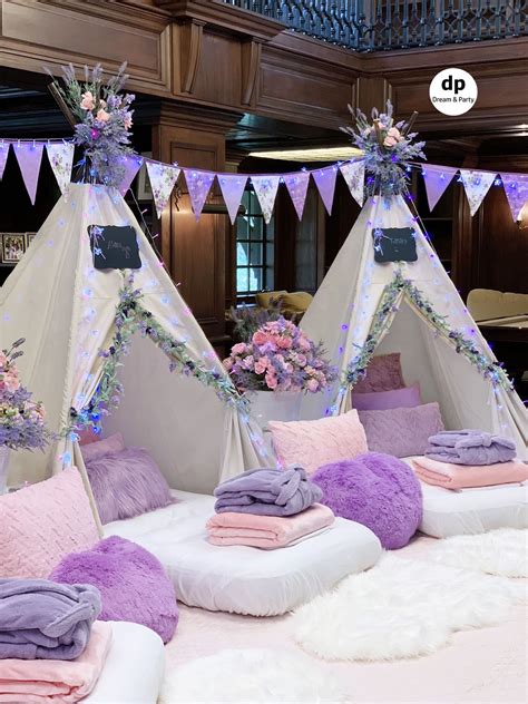 Party In Purple Sleepover Setting Party Rentals Teepee Sleepover
