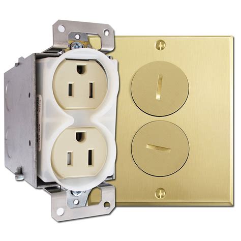 duplex receptacle floor box assembly brass cover plate leviton