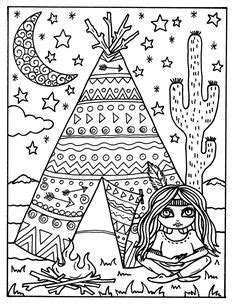 native american indian village landscape  teepee tents coloring page coloring book pages