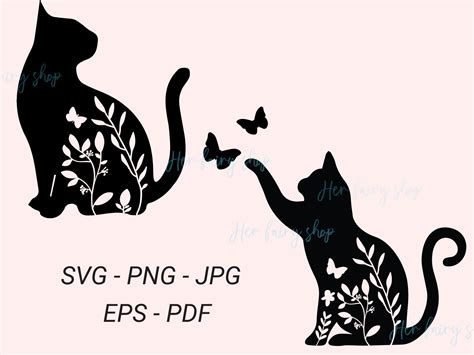 floral cat svg cat svg files  silhouette cameo etsy