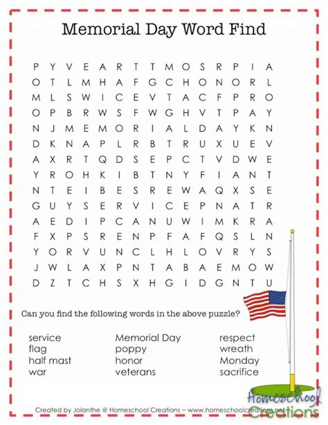 memorial day word search  printable