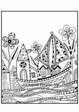 Whimsical Landscape Colouring sketch template