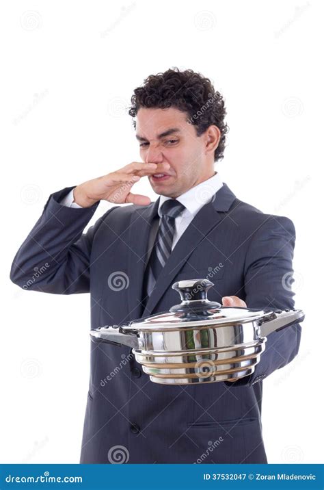 man holding  pot  cooking   stinks royalty  stock