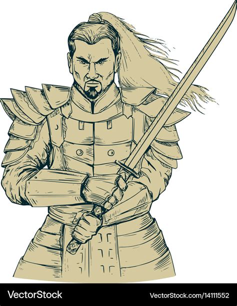 samurai warrior swordfight stance drawing vector image
