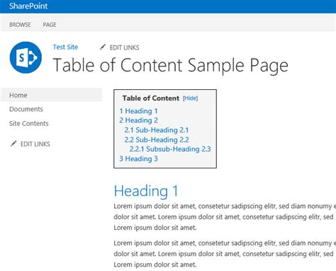 table  content  sharepoint pages  javascript  jquery